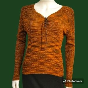 MUSE Silk Lace-Up Marled Knit Long Sleeve Sweater Medium